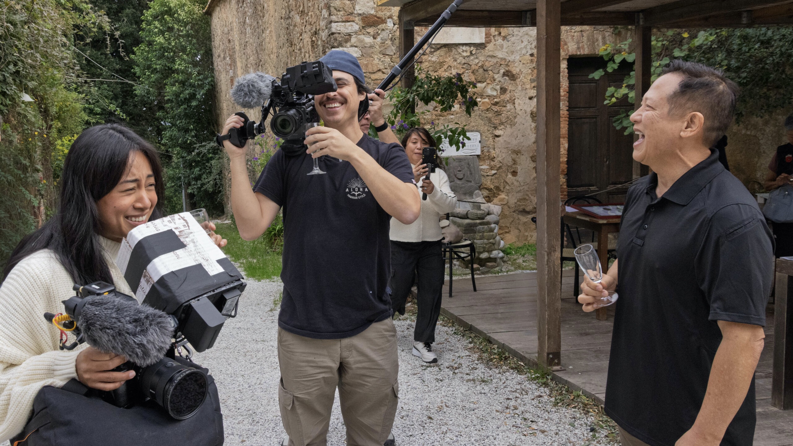 Kristle Backe, Alex Bocchieri, Steve Sue in Belvedere, Italy